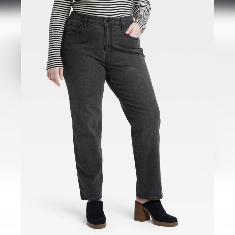 Women's High-Rise 90's Straight Jeans - Universal Thread Black Wash 20 - Picture 2 of 16